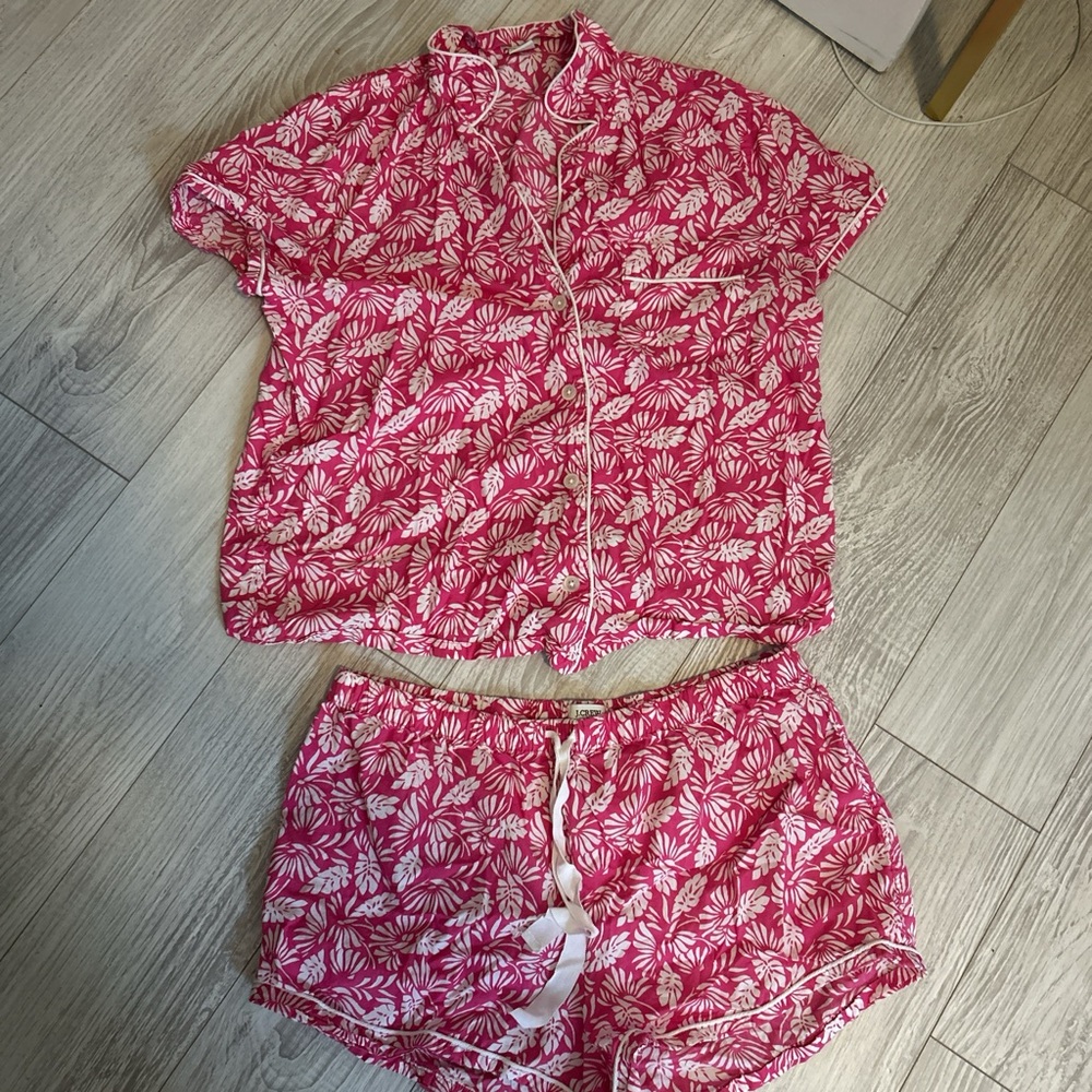 J. Crew Pink Leaf Print Women's Pajama Set